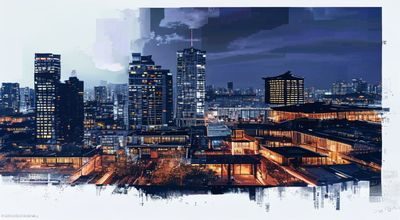楼凤阁都市生活志专栏图，现代都市夜景与传统建筑剪影对比，体现古今融合的文化生活视角